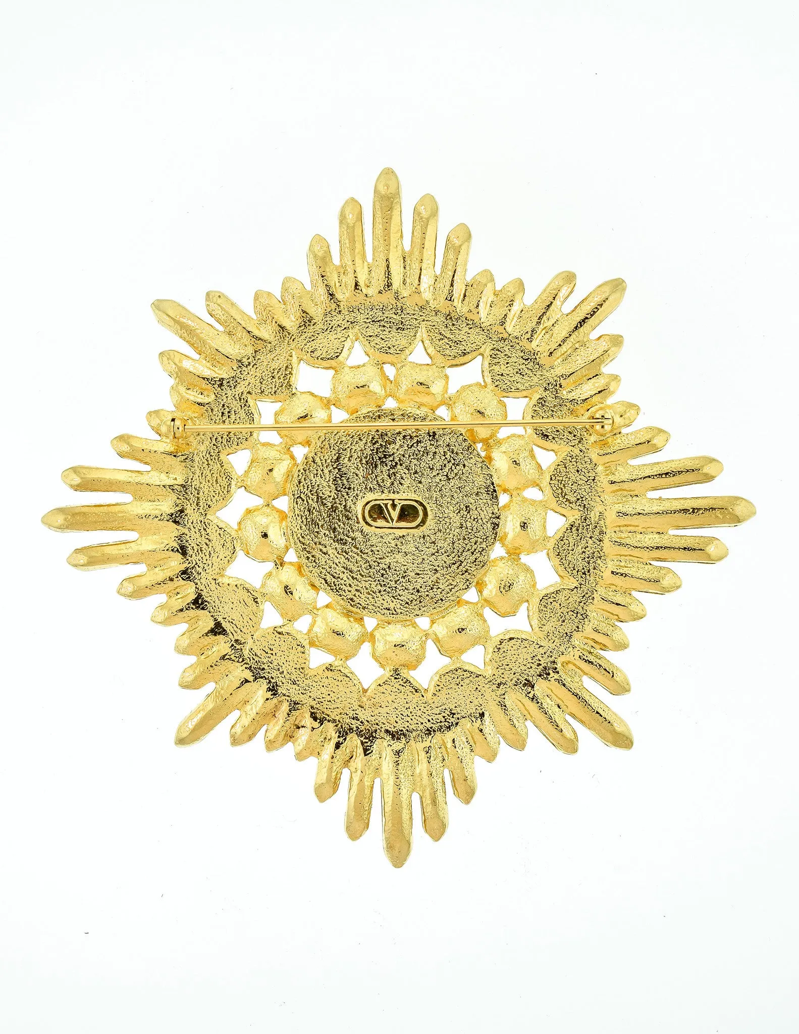 Valentino Vintage Huge Rhinestone & Pearl Gold Burst Brooch