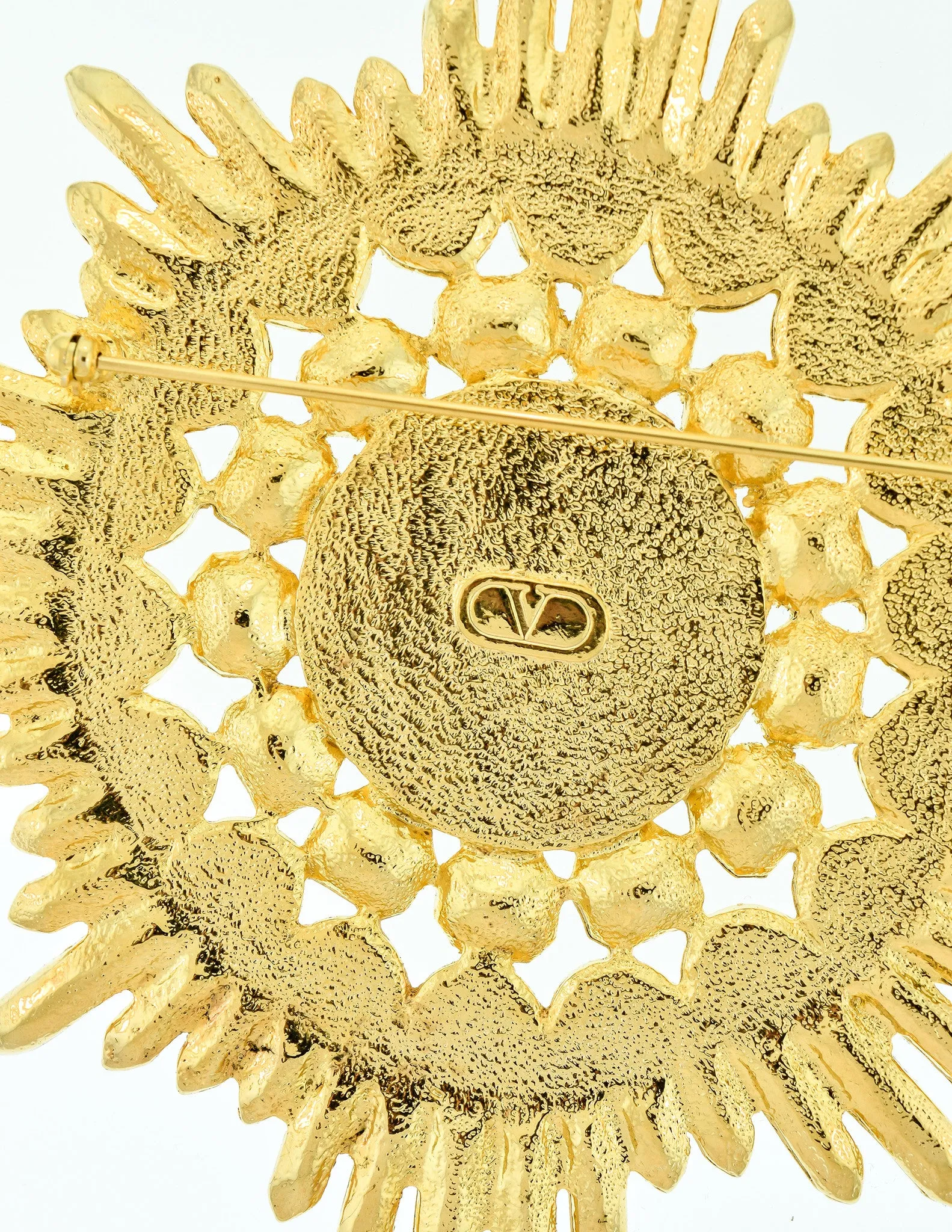 Valentino Vintage Huge Rhinestone & Pearl Gold Burst Brooch