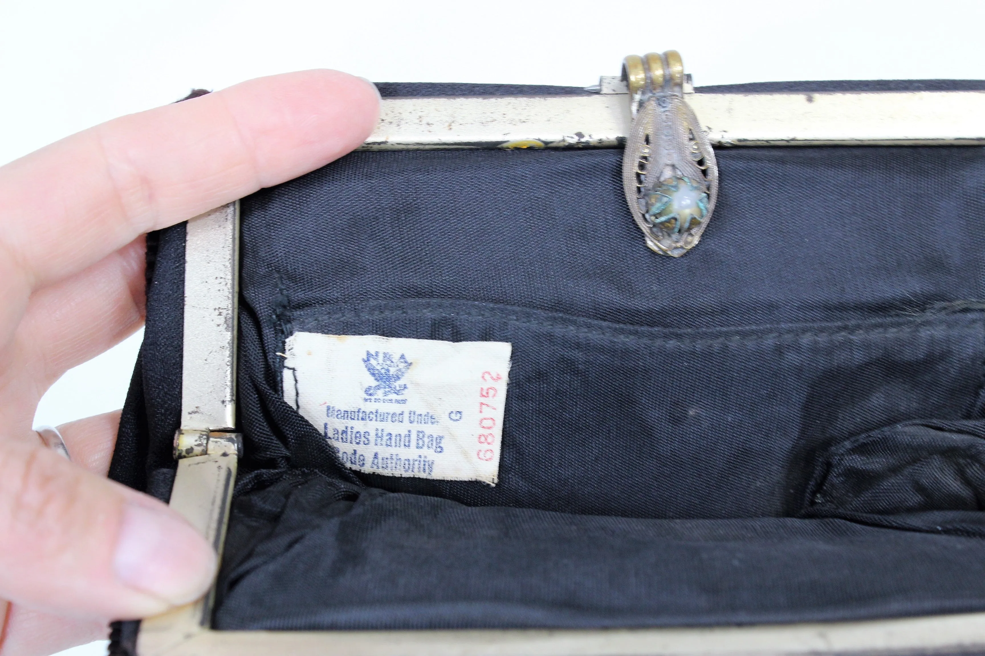 Vintage 1930s  Rare NRA Ladies Hand Bag Code Authority Black Clutch Bag Wiith Wrist Strap