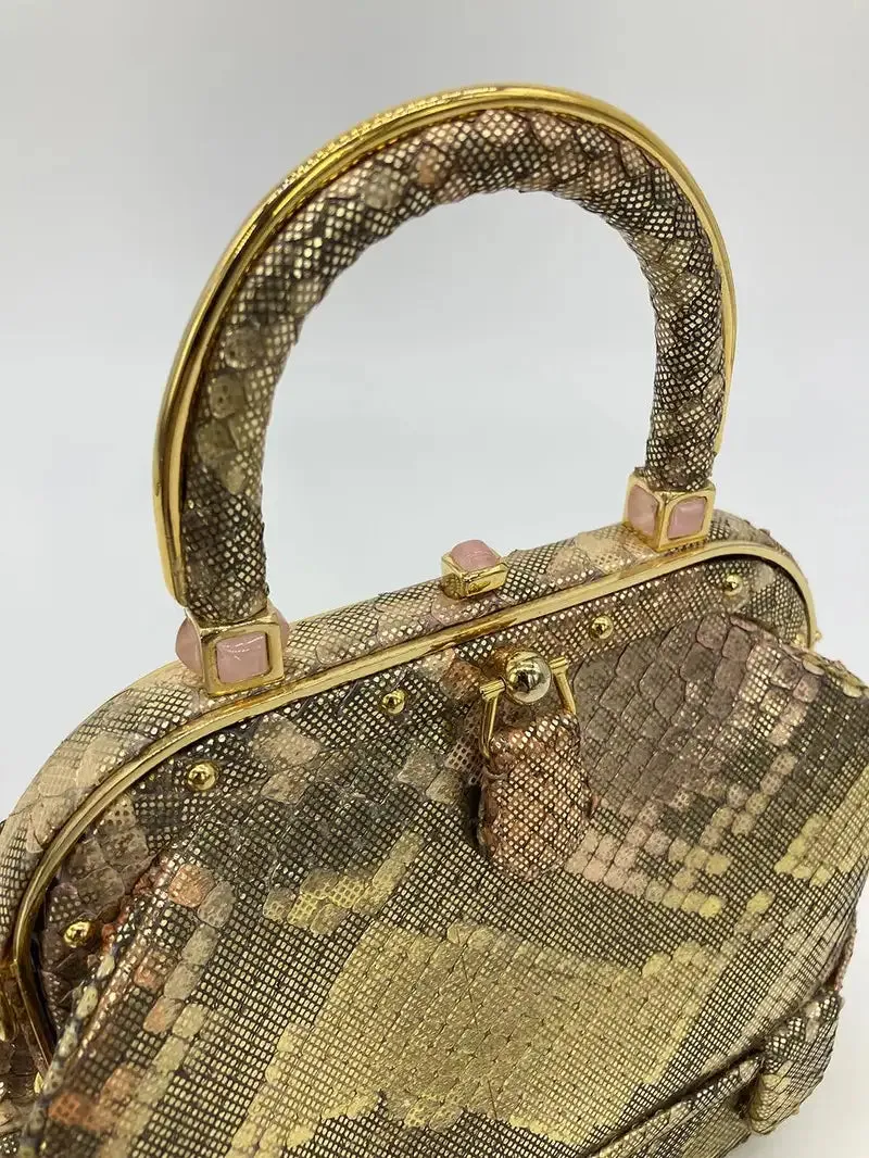 Vintage Judith Leiber Pink Gold Python Snakeskin 007 James Bond Bag