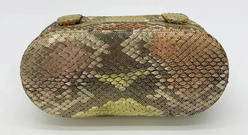Vintage Judith Leiber Pink Gold Python Snakeskin 007 James Bond Bag