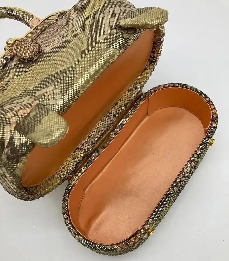 Vintage Judith Leiber Pink Gold Python Snakeskin 007 James Bond Bag