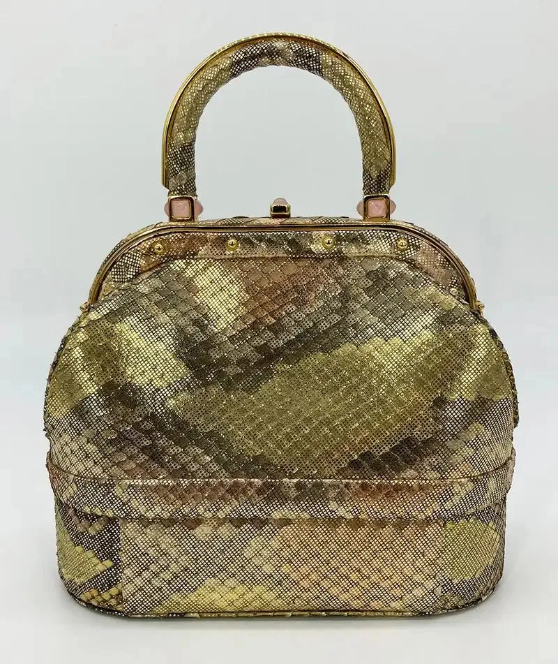 Vintage Judith Leiber Pink Gold Python Snakeskin 007 James Bond Bag