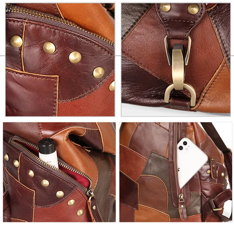 Vintage Womens Leather Western Backpack Purse Ladies Rucksack Bag For Women