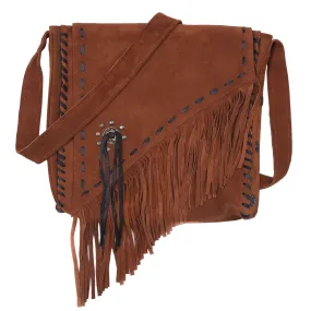 Western Style Handcrafted Suede Fringe Purse Crossbody with Fixed Strap