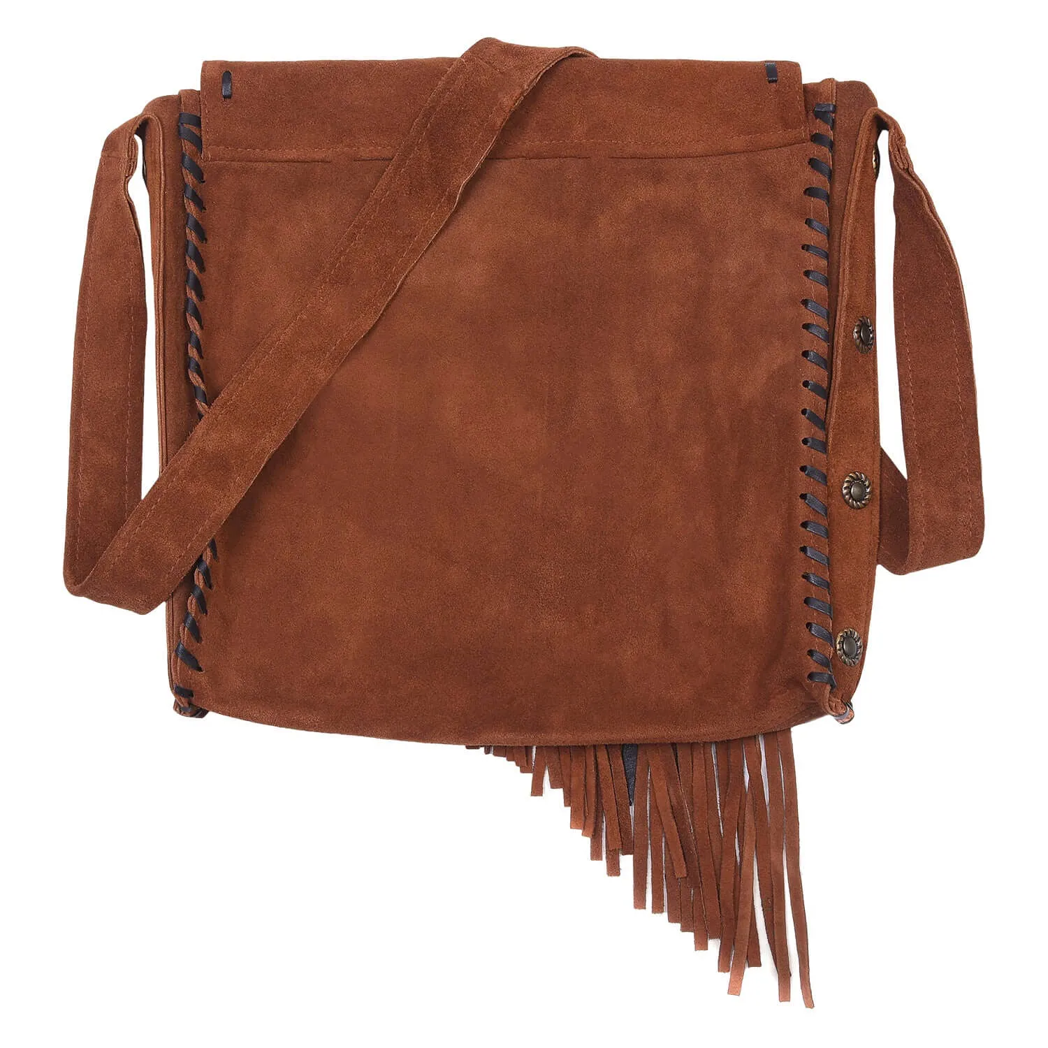 Western Style Handcrafted Suede Fringe Purse Crossbody with Fixed Strap