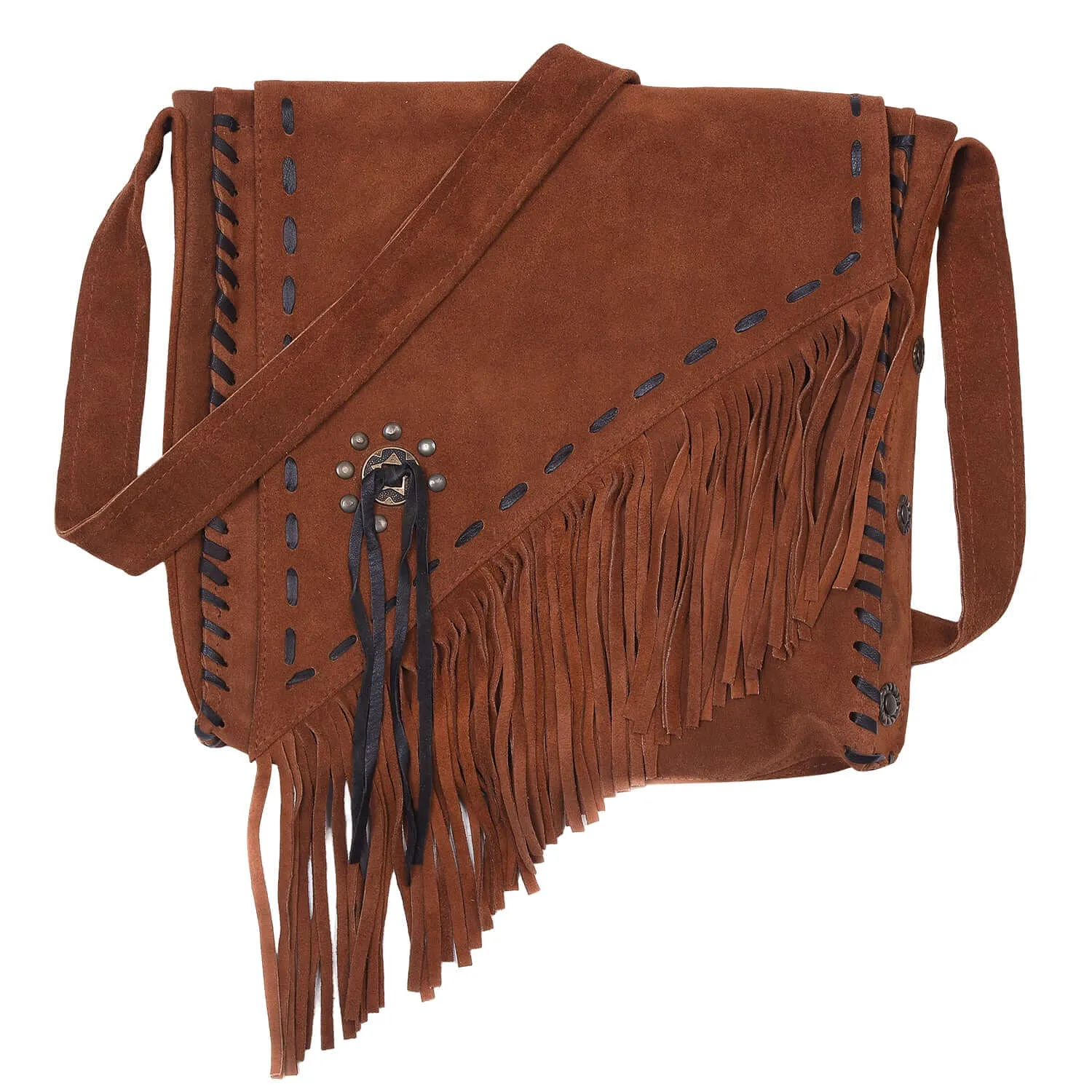 Western Style Handcrafted Suede Fringe Purse Crossbody with Fixed Strap