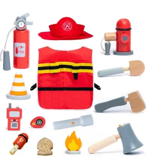 Wooden Firefighter Costume Fireman Dress Up playset