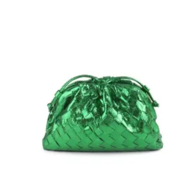 Woven Cloud Clutch - Metallic Green
